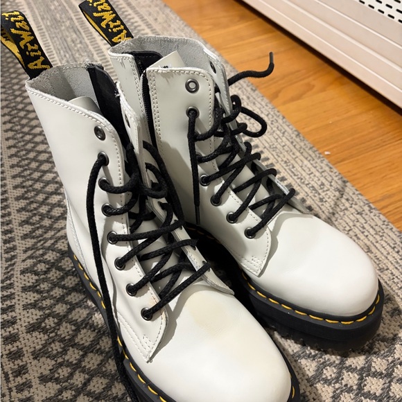 Dr. Martens Shoes - Dr. Martens White Lace-Up Combat Boots with Black Laces